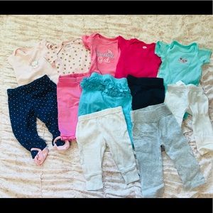 Newborn 0-3mo, girls mix of onesies & pants.